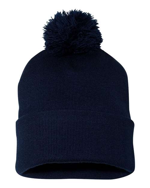 Sportsman SP15, 12" Pom-pom Cuffed Beanie, Navy