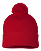 Sportsman SP15, 3015 12" Pom-pom Cuffed Beanie, Red