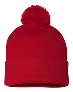 Sportsman SP15, 12" Pom-pom Cuffed Beanie, Red