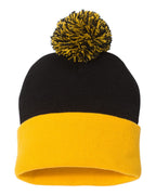 Sportsman SP15, 3015 12" Pom-pom Cuffed Beanie, Black/ Gold