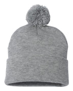 Sportsman SP15, 3015 12" Pom-pom Cuffed Beanie, Light Heather Grey