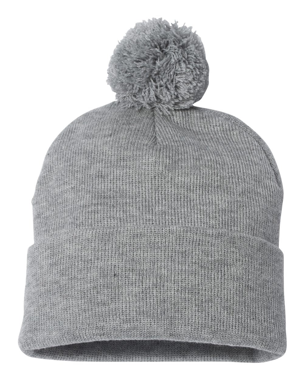 Sportsman SP15, 3015 12" Pom-pom Cuffed Beanie, Light Heather Grey