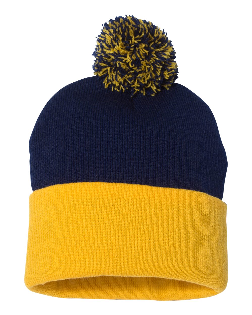 Sportsman SP15, 3015 12" Pom-pom Cuffed Beanie, Navy/ Gold
