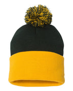 Sportsman SP15, 3015 12" Pom-pom Cuffed Beanie, Forest/ Gold