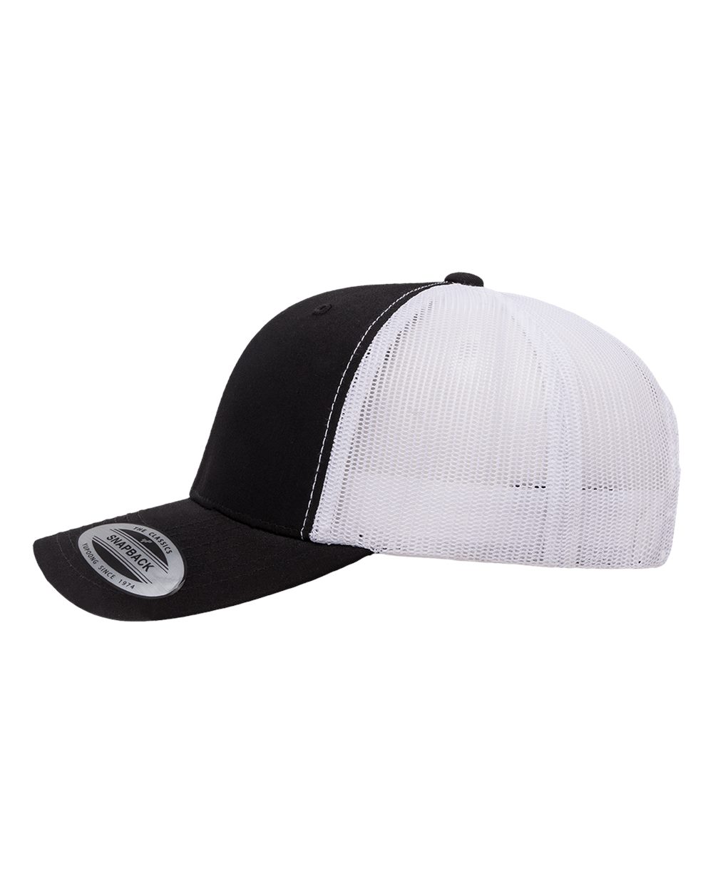 YP Classics 6606, Retro Trucker Cap, Black/ White