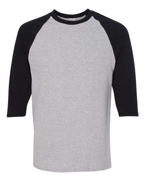 Gildan 5700, Unisex Heavy Cotton Raglan Three-quarter Sleeve T-shirt, Sport Grey/ Black