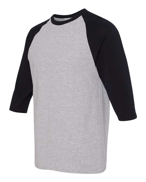 Gildan 5700, Unisex Heavy Cotton Raglan Three-quarter Sleeve T-shirt, Sport Grey/ Black