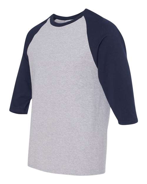 Gildan 3900, 5700 Unisex Heavy Cotton Raglan Three-quarter Sleeve T-shirt, Sport Grey/ Navy