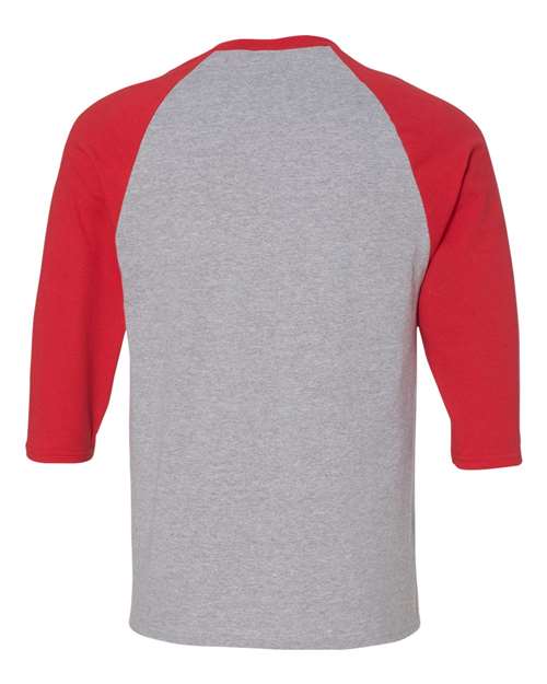Gildan 3900, 5700 Unisex Heavy Cotton Raglan Three-quarter Sleeve T-shirt, Sport Grey/ Red