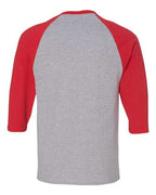 Gildan 3900, 5700 Unisex Heavy Cotton Raglan Three-quarter Sleeve T-shirt, Sport Grey/ Red
