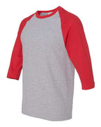 Gildan 3900, 5700 Unisex Heavy Cotton Raglan Three-quarter Sleeve T-shirt, Sport Grey/ Red