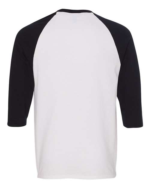 Gildan 3900, 5700 Unisex Heavy Cotton Raglan Three-quarter Sleeve T-shirt, White/ Black