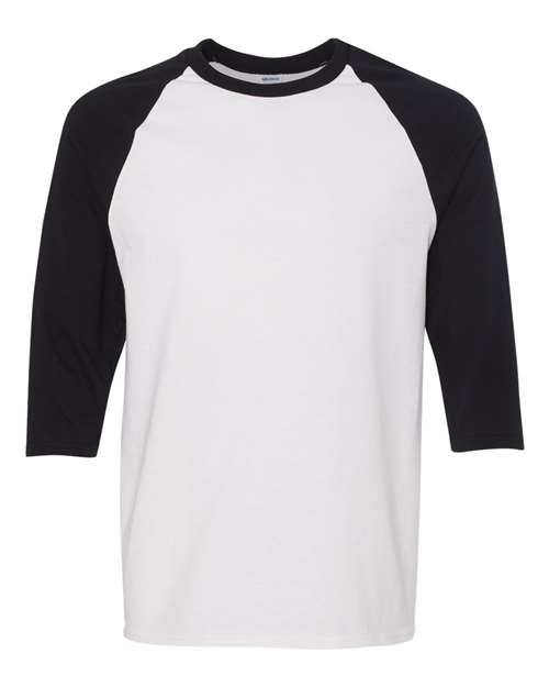 Gildan 3900, 5700 Unisex Heavy Cotton Raglan Three-quarter Sleeve T-shirt, White/ Black