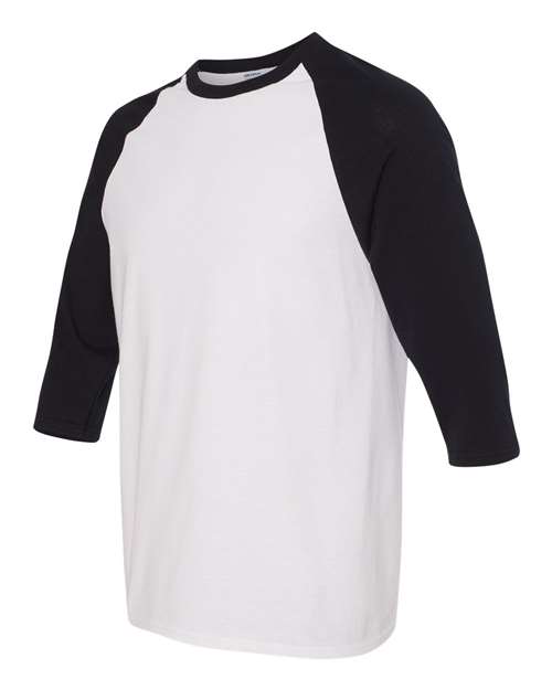 Gildan 5700, Unisex Heavy Cotton Raglan Three-quarter Sleeve T-shirt, White/ Black