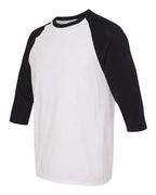 Gildan 5700, Unisex Heavy Cotton Raglan Three-quarter Sleeve T-shirt, White/ Black