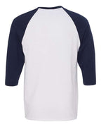 Gildan 3900, 5700 Unisex Heavy Cotton Raglan Three-quarter Sleeve T-shirt, White/ Navy