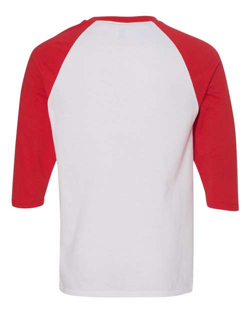 Gildan 3900, 5700 Unisex Heavy Cotton Raglan Three-quarter Sleeve T-shirt, White/ Red