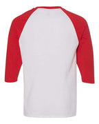 Gildan 3900, 5700 Unisex Heavy Cotton Raglan Three-quarter Sleeve T-shirt, White/ Red