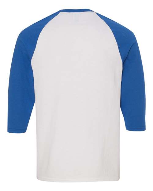 Gildan 5700, Unisex Heavy Cotton Raglan Three-quarter Sleeve T-shirt, White/ Royal
