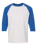 Gildan 5700, Unisex Heavy Cotton Raglan Three-quarter Sleeve T-shirt, White/ Royal