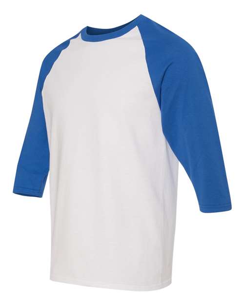 Gildan 3900, 5700 Unisex Heavy Cotton Raglan Three-quarter Sleeve T-shirt, White/ Royal
