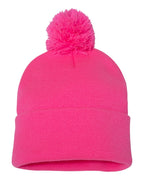 Sportsman SP15, 3015 12" Pom-pom Cuffed Beanie, Neon Pink