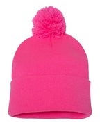 Sportsman SP15, 12" Pom-pom Cuffed Beanie, Neon Pink