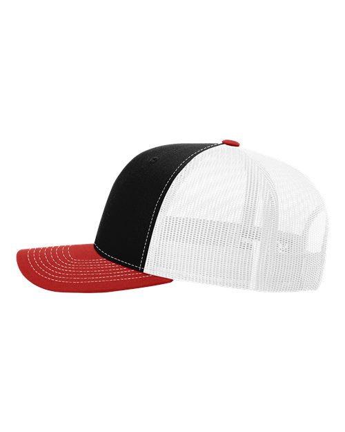 Richardson 112, Snapback Trucker Cap, Black/ White/ Red