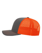 Richardson 112, Snapback Trucker Cap, Charcoal/ Neon Orange
