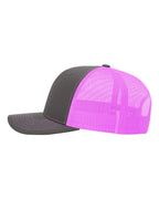 Richardson 112, Snapback Trucker Cap, Charcoal/ Neon Pink