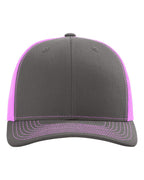 Richardson 112, Snapback Trucker Cap, Charcoal/ Neon Pink