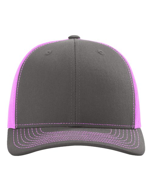 Richardson 112, Snapback Trucker Cap, Charcoal/ Neon Pink