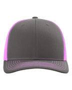 Richardson 112, Snapback Trucker Cap, Charcoal/ Neon Pink