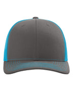 Richardson 112, Snapback Trucker Cap, Charcoal/ Neon Blue
