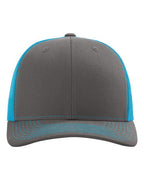 Richardson 112, Snapback Trucker Cap, Charcoal/ Neon Blue