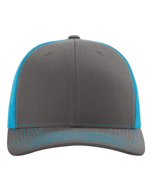 Richardson 112, Snapback Trucker Cap, Charcoal/ Neon Blue