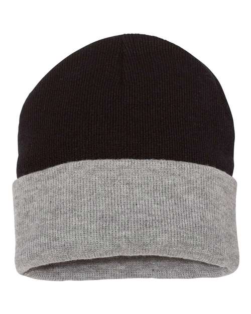 Sportsman SP12T, 12" Color Blocked Cuffed Beanie, Black/ Heather