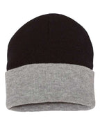 Sportsman SP12T, 12" Color Blocked Cuffed Beanie, Black/ Heather