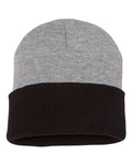 Sportsman SP12T, 12" Color Blocked Cuffed Beanie, Heather/ Black