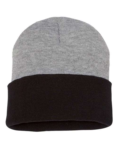 Sportsman SP12T, 12" Color Blocked Cuffed Beanie, Heather/ Black