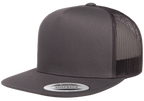 Yupoong F06006, - Yp Classics 5 Panel Flat Peak Snap Back Trucker Cap, Charcoal