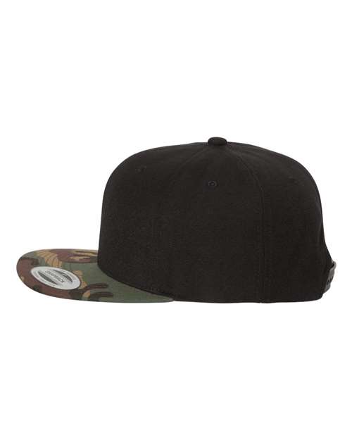 YP Classics 6089M, Premium Flat Bill Snapback Cap, Black/ Camo