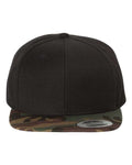 YP Classics 6089M, Premium Flat Bill Snapback Cap, Black/ Camo