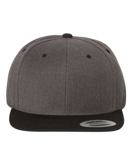 YP Classics 6089M, Premium Flat Bill Snapback Cap, Dark Heather/ Black