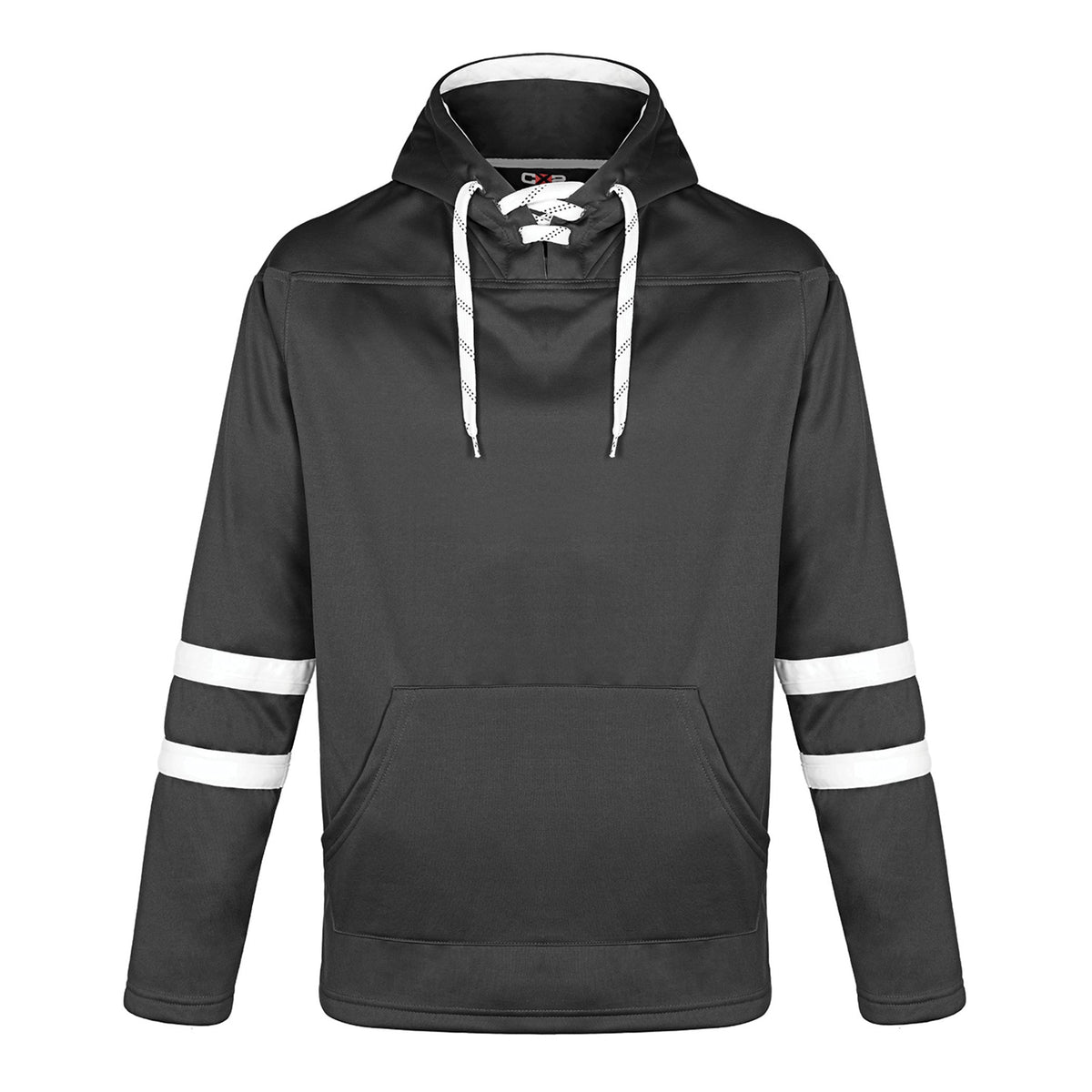 CX2 L00617, - Dangle - Adult Pullover Hockey Lace Hooded Sweatshirt, Black/White