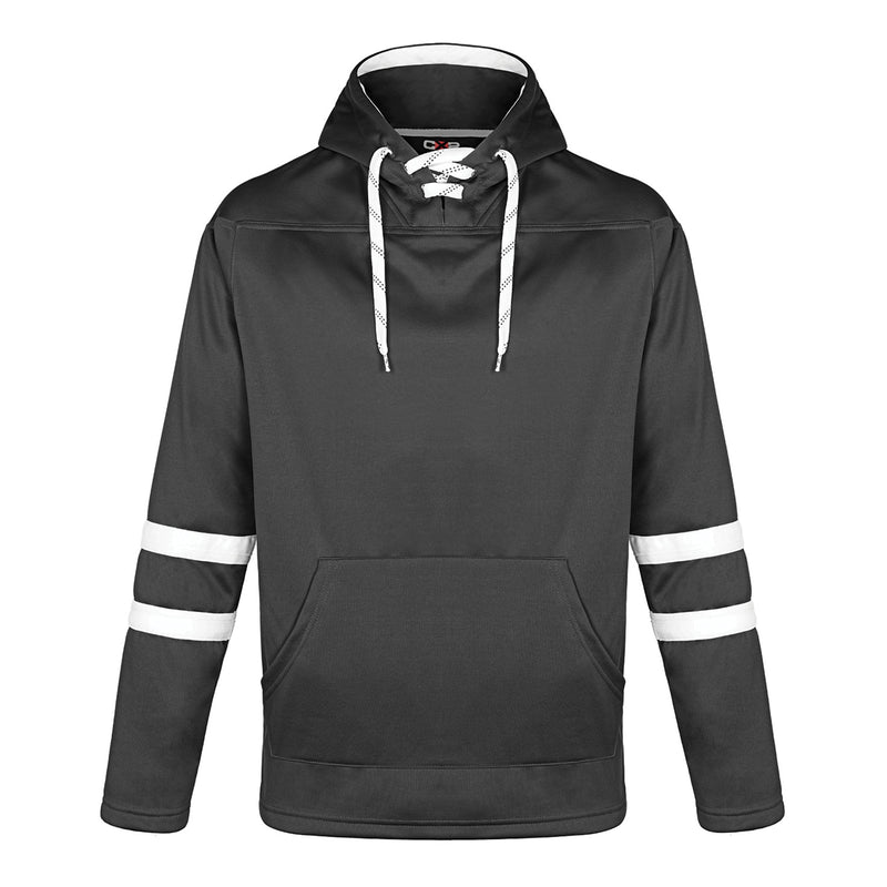 CX2 L00617, - Dangle - Adult Pullover Hockey Lace Hooded Sweatshirt, Black/White
