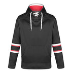 CX2 L00617, - Dangle - Adult Pullover Hockey Lace Hooded Sweatshirt, Black/Red/White