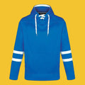 CX2 L00617, - Dangle - Adult Pullover Hockey Lace Hooded Sweatshirt, Blue/White