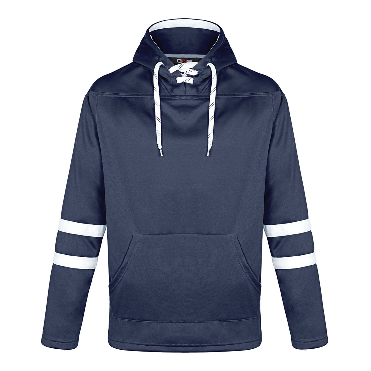 CX2 L00617, - Dangle - Adult Pullover Hockey Lace Hooded Sweatshirt, Navy/White