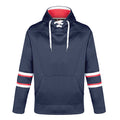 CX2 L00617, - Dangle - Adult Pullover Hockey Lace Hooded Sweatshirt, Navy/Red/White